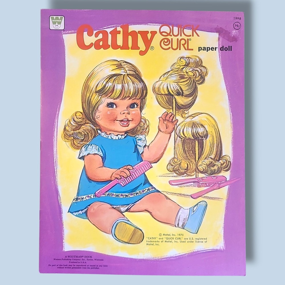 1975 Cathy Quick Curl Paper Doll Whitman Mattel UNCUT Hairstyling Outfits‎